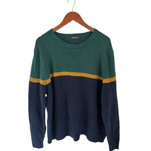 J. McLaughlin Teddy Sweater Cotton Color-Block Green Blue Preppy Soft - XL